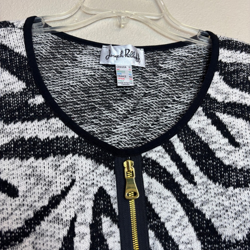 Joseph Ribkoff Zebra Print Cardigan Womens 12 Black White Studded Glam Punk Chic - Picture 5 of 11